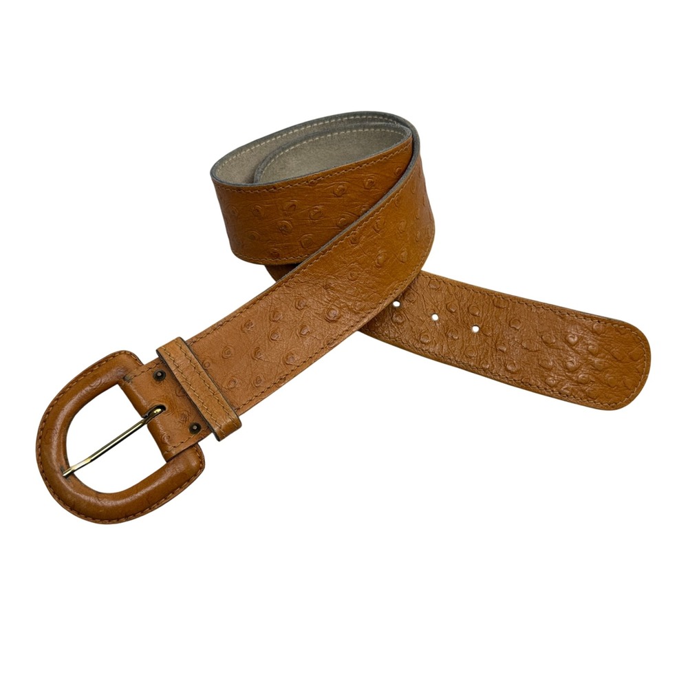 Women’s Tan Leather Ostrich-Embossed Belt